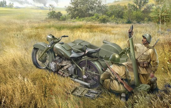 Модель сборная - советский мотоцикл М-72 с 82-мм минометом  